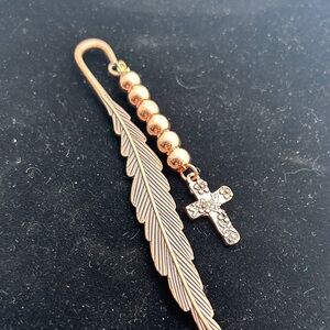 Rose Gold Feather and Cross Bookmark